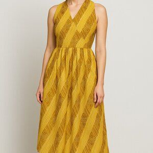 BRAND NEW Mustard Yellow Sleeveless Midi Dress – V-Neck